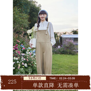 紫涵（ZIHAN）紫涵純棉背帶褲女春季簡(jiǎn)約通勤寬松純色闊腿連體褲 卡其 M