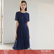 顏域（YANYEE）短袖百褶連衣裙2026夏天新款女裝氣質(zhì)女神范收腰顯瘦氣質(zhì)a字裙 深藍 L/40