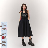 CHUU掛脖無(wú)袖連衣裙女2026春季新品辣妹個(gè)性洋氣字母印花中長(cháng)裙 黑色 00
