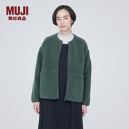 MUJI女式  長(cháng)毛抓絨 夾克 短款外套女  簡(jiǎn)約風(fēng) BB2NSA3A 煙熏綠色 M(160/84A)