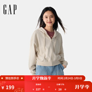 GAP女裝春季款抽繩拉鏈連帽衛衣純色寬松休閑短外套725754 米色 XS (155/76A)亞洲尺碼
