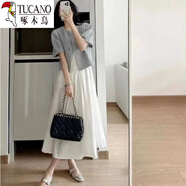 啄木鳥(niǎo)（TUCANO）時(shí)尚小香風(fēng)套裝女夏季大碼胖mm顯瘦感氣質(zhì)西裝洋裝子兩件套 小外套 +背心裙版【套裝】【甜美初戀超仙女 XL 【建議126-140斤】