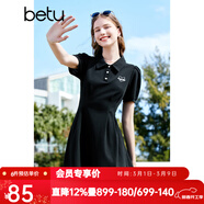 百圖betu女裝夏新款連衣裙時(shí)髦肌理收腰荷葉邊連衣裙女2303T95 黑色 M