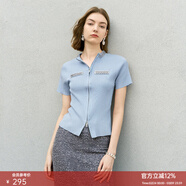 顏域黑色短袖針織開(kāi)衫女夏裝2026新款薄款顯瘦通勤氣質(zhì)小外套上衣 藍色 S