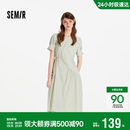 森馬（Semir）連衣裙女夏不規則拼接木耳邊泡泡袖收腰設計感中長(cháng)裙101325114041