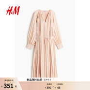 H&M秋季女裝時(shí)尚休閑休閑褶裥雪紡連衣裙1242755 柔粉色 M 165/96