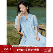 茵曼（INMAN）2026夏女新款田園娃娃裙切爾西領(lǐng)泡泡袖A字連衣裙 淺水藍 -18525990 L