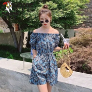 啄木鳥(niǎo)碎花連體褲女2026年夏季新款高腰顯瘦寬松系帶收腰闊腿短褲連體衣 修身碎花連體褲修/身 L 建議105-120斤