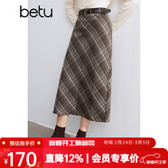 百圖betu女裝冬季新款半身裙直筒復古格紋百搭顯瘦裙子女2410D04 咖格 XS
