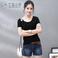 艾路絲婷夏裝新款T恤女短袖上衣韓版修身體恤TX3560 黑色圓領(lǐng) M