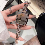 班美蘿【熱銷(xiāo)推薦】適用iwatchS10/11表帶蘋(píng)果手表高級手鏈腕帶輕奢Applewatchs9/8/7 愛(ài)心施華洛-玫金+玫金雙排鉆殼 適用iwatch4/5/6/se【40mm】