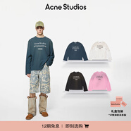 Acne Studios【12期免息】男女同款做舊1996印花寬松落肩長(cháng)袖T恤 深藍色 XS -女 / XXS-男