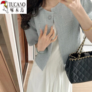 啄木鳥(niǎo)（TUCANO）時(shí)尚小香風(fēng)套裝女夏季大碼胖mm顯瘦感氣質(zhì)西裝洋裝子兩件套 小外套【單件】【今流行漂亮/超洋派歐貨/設計感小眾 L 【建議100-126斤】