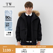 Teenie Weenie小熊男裝三防可拆卸貉子毛領(lǐng)飛行員夾克派克羽絨服 黑色 M