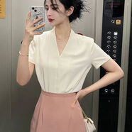 夏典素訂女王（SE.PSTP）韓版輕熟風(fēng)職業(yè)襯衫女裝夏季新款感白色短袖OL風(fēng)通勤面試百搭 米白色 3XL 140-160斤