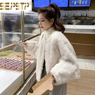 皮爾卡丹（pierre cardin）小香風(fēng)秋冬新款百搭韓版寬松加絨加厚潮牌小個(gè)子羊羔毛短外套女冬 白色 S