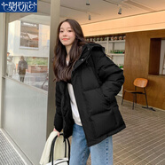 莫代爾氣質(zhì)棉服女短款冬季2026年新款加厚情侶面包服寬松保暖棉衣外套 黑色 M 105-120斤