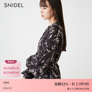 SNIDEL秋冬甜美翻領(lǐng)長(cháng)袖印花雪紡百褶連衣裙SWFO235073 黑色 S （0）
