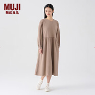 MUJI女式法蘭絨抽褶連衣裙女裝長(cháng)袖打底裙子純棉秋冬季BC08CC4A 淺灰棕色 S (155/80A)