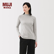 MUJI女式 起毛羅紋編織半高領(lǐng)長(cháng)袖T恤上衣打底衫女款內搭春秋女裝條紋 淺灰色 5A S （155/80A）