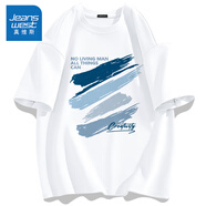 真維斯（Jeanswest）300g重磅純棉短袖t恤夏季圓領(lǐng)五分袖寬松百搭打底衫男女基礎款tee 白色(清新雅綠) L (175) (體重130-150斤)