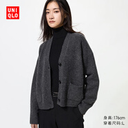 優(yōu)衣庫女裝舒芙蕾針織短開(kāi)衫/外套空調衫通勤478339 08 深灰色 L /160/88A