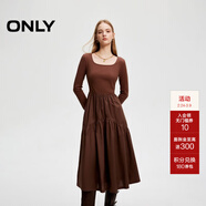 ONLY秋季通勤方領(lǐng)長(cháng)袖針織拼接長(cháng)裙連衣裙女|124307071 E10 烤椰子棕色 XS (155) 76A