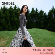SNIDEL【明星同款】秋冬氣質(zhì)翻領(lǐng)露肩針織拼接連衣裙SWNO244121 灰色 均碼 （F）