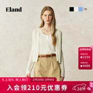 ELAND衣戀毛針織衫女心形領(lǐng)薄款下擺波浪舒適短開(kāi)衫2025夏季新款 象牙白/白色(39)Ivory S /160