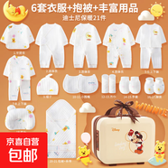 新生兒純棉禮盒兒童衣服寶寶見(jiàn)面禮套裝嬰兒百天滿(mǎn)月禮物連體衣 皮箱裝保暖維尼熊6套衣服白 54cm 66碼適合10-18斤