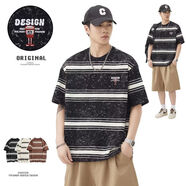尊首（ZUNSHOU）條紋圓領(lǐng)短袖t恤男 黑色 M