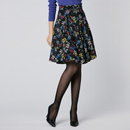 特尚萊菲 春秋裝新款碎花裙子半身裙女顯瘦a字短裙百褶裙高腰中裙 黑底花色 L（側腰拉鏈 2尺3左右）