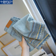 莫代爾小眾設計感復古民族風(fēng)牛仔褲女新中式國風(fēng)修身顯瘦百搭九分直筒褲 淺藍色 (優(yōu)質(zhì)款) 3XL [建議150-165斤]