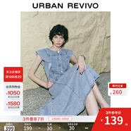 UR夏季新款女裝復古牛仔荷葉邊牛仔連衣裙UWG850114 藍色 XS