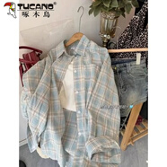 啄木鳥(niǎo)（TUCANO）顯白藍色格子襯衫外套2026春夏襯衣韓系穿搭多巴胺防曬情侶上衣 格子衫【高品質(zhì)】 S