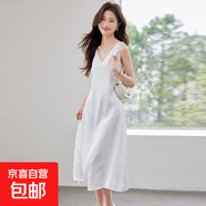 高級醋酸緞面吊帶連衣裙女夏2025新款氣質(zhì)輕奢休閑無(wú)袖背心長(cháng)裙 白色（單件連衣裙） XL