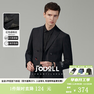 JODOLL喬頓西服套裝上衣韓版潮流修身格紋格子雙排扣小西裝外套男 黑色 M （48A）