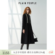 PLAIN PEOPLE美拉德法式復古燈芯絨撞色連衣裙金咖女2024秋季新款 墨黑 S