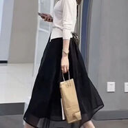 先行鳥(niǎo)氣質(zhì)歐根紗半身裙女2026春夏新款仙女裙a字裙韓版中長(cháng)款女裝紗裙 【歐根紗半裙】黑色 80厘米 帶口袋 M 建議75-95斤