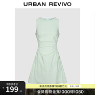 UR春季新款女摩登氣質(zhì)褶皺收腰顯瘦無(wú)袖連衣裙UYY750030 淺薄綠 S