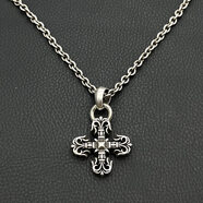 恒久葉時(shí)尚品牌火焰十字泰國銀項煉鍍S925純銀朋克吊墜男女歐美風(fēng)格嘻哈 mini粗煉