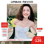 UR【鐘楚曦同款】2025夏季新款女裝波嬉風(fēng)蕾絲條連衣裙UYL750037 藍色條紋 XL