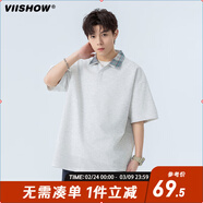 viishow潮牌polo衫短袖T恤男士夏季2025新款潮牌寬松休閑翻領(lǐng)半袖上衣 白麻灰 S