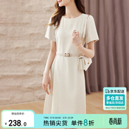 尚都比拉設計感拼接連衣裙夏季高級感氣質(zhì)百褶裙小個(gè)子中長(cháng)裙子 杏色 L