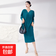 三宅大碼女裝裙子女夏連衣裙蝙蝠袖高級感歐美氣質(zhì)款褶皺裙子 湖藍色 均碼