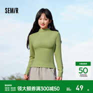 森馬（Semir）長(cháng)袖t恤女短款半高領(lǐng)薄絨輕暖打底衫2024冬新款純色修身抓絨內搭 橄欖綠40874 XL