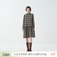EIN PURE復古學(xué)院風(fēng)格紋襯衫領(lǐng)低腰破縫長(cháng)袖連衣裙2025早秋新款 咖色 M