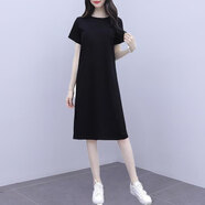 夏典素訂女王（SE.PSTP）小個(gè)子高端連衣裙夏裝女2026新款短袖T恤裙女韓版寬松休閑連衣裙 純黑色 S 建議70-95斤
