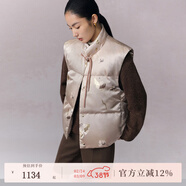 納薇（naivee）【金魚(yú)滿(mǎn)堂羽絨】25冬新款鎏金游魚(yú)提花圓領(lǐng)盤(pán)扣羽絨服新中式女款 粉灰（馬甲） L