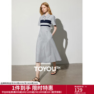 初語(yǔ)撞色條紋短袖polo裙女2024夏季新款復古減齡寬松連衣裙長(cháng)裙 花灰色 2XL